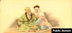 Сибирский хан Кучум и его жена Сузге-ханым. Акварель Михаила Знаменского (1880-е годы)