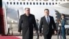 Tajik President Emomali Rahmon is welcomed by Kyrgyz President Sadyr Japarov upon his arrival in Bishkek on March 12. 